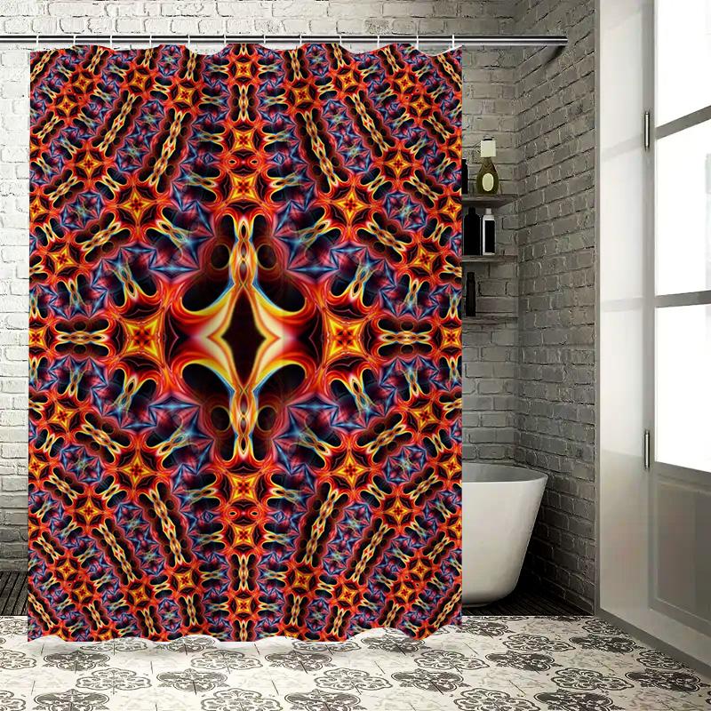 Luxury Fractal Printed Bath Shower Curtain SetWaterproof Fabric with Vivid Patterns Perfect for Modern Bathroom Decor (Red) [Hom