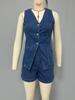 2025 Women's Fashion Sleeveless High-Waisted Denim Shorts Set