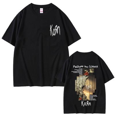 Rock Band Korn Follow The Leader Album Tshirt Summer Men Vintage Alternative Metal Oversized Tshirt Male Soft Cotton Tees