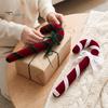 Holiday Party Supplies Velvet Christmas Candy Cane Ornament, Fabric Decoration with Hanging Ornaments Bow, Xmas Tree Decor Pendant for Soft