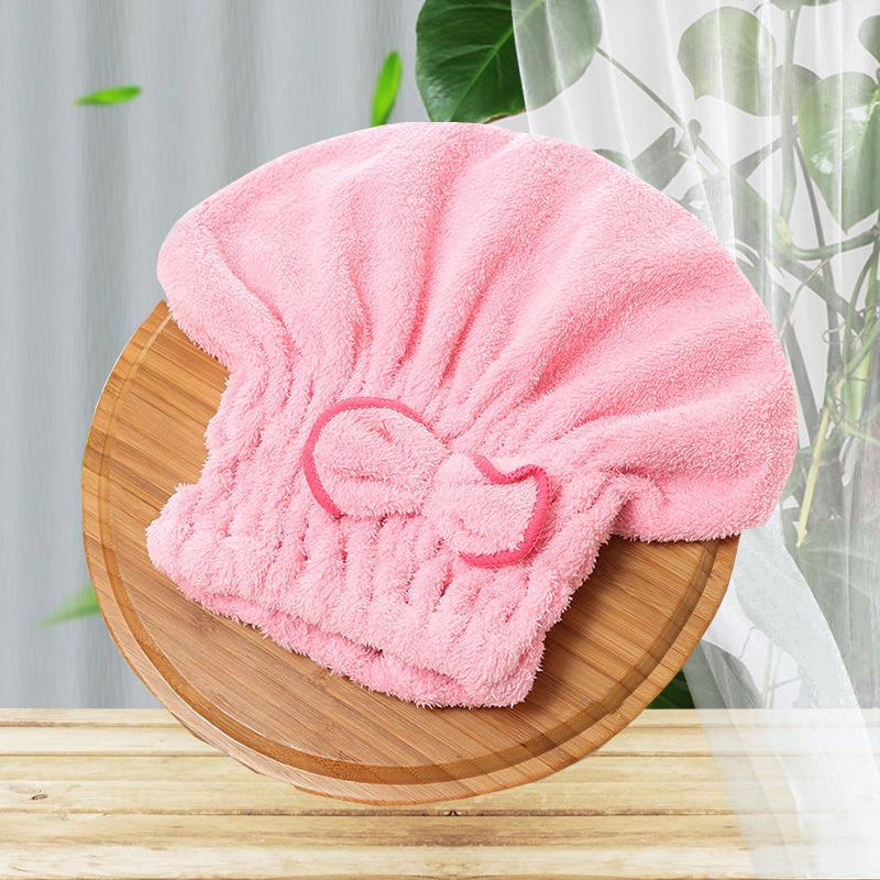 

Coral Fleece Absorbent Quick-Dry Hair Towel Cap with Bow 25*30 рожевий