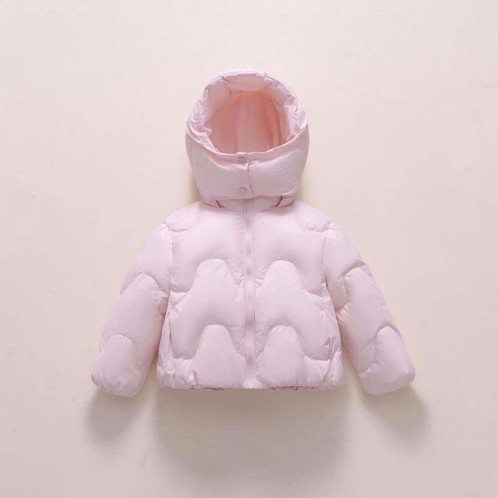 Samt Winter neu Jungen und Mädchen Kapuzen-Daunenjacke warm wellenförmig einfarbige Jacke