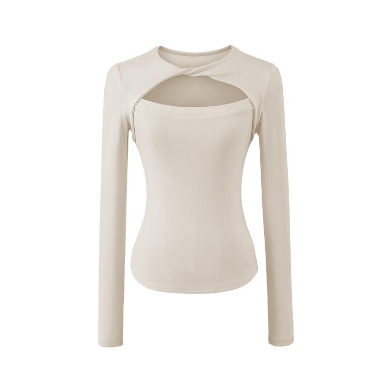 Korean Design Twist Neck Cutout Slim Fit Long Sleeve T-shirt for Women - 2026 Spring Collection