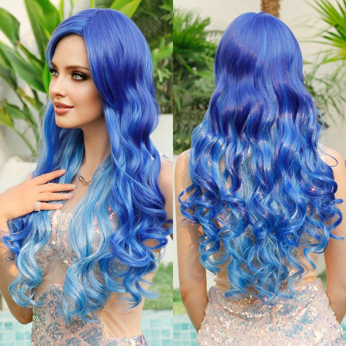 

Парик Синтетический Длинный Вьющийся Оранжевый Красный Парик Русалки с Челкой Свободные Волнистые Парики для Женщин Хэллоуин Косплей Парик MW9098-2