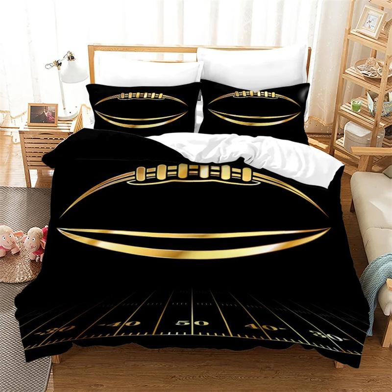 3D American Football King Queen Poszewka na kołdrę Piłka sportowa Zestaw pościeli dla dzieci nastolatków chłopców fanów sportu 2/3 szt. Poliester Poszewka na kołdrę