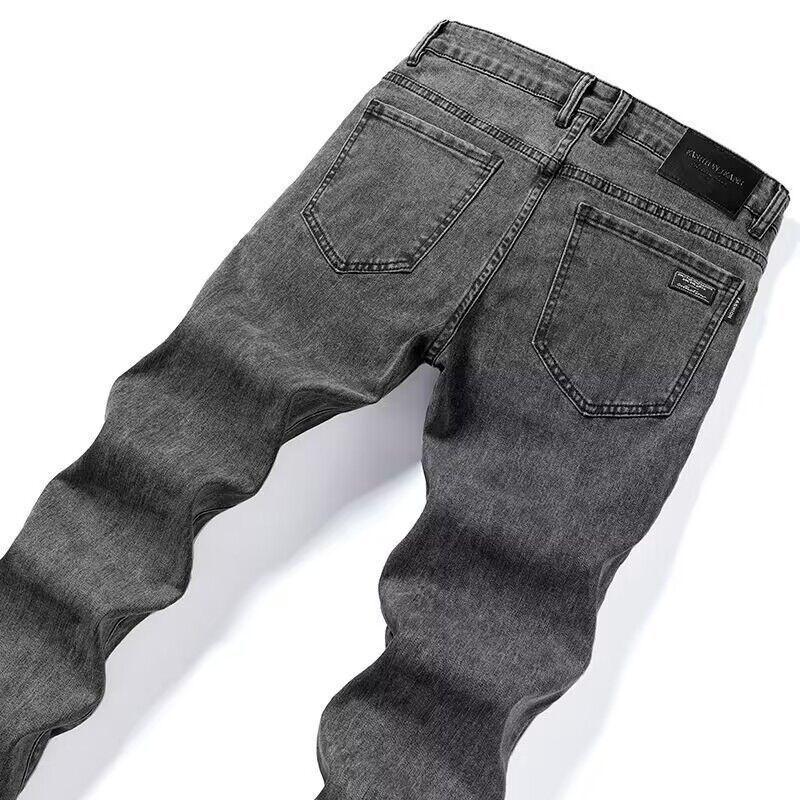 2024 Grey Slim Straight Men's Stretch Jeans - Trendy Spring/Autumn Casual Pants