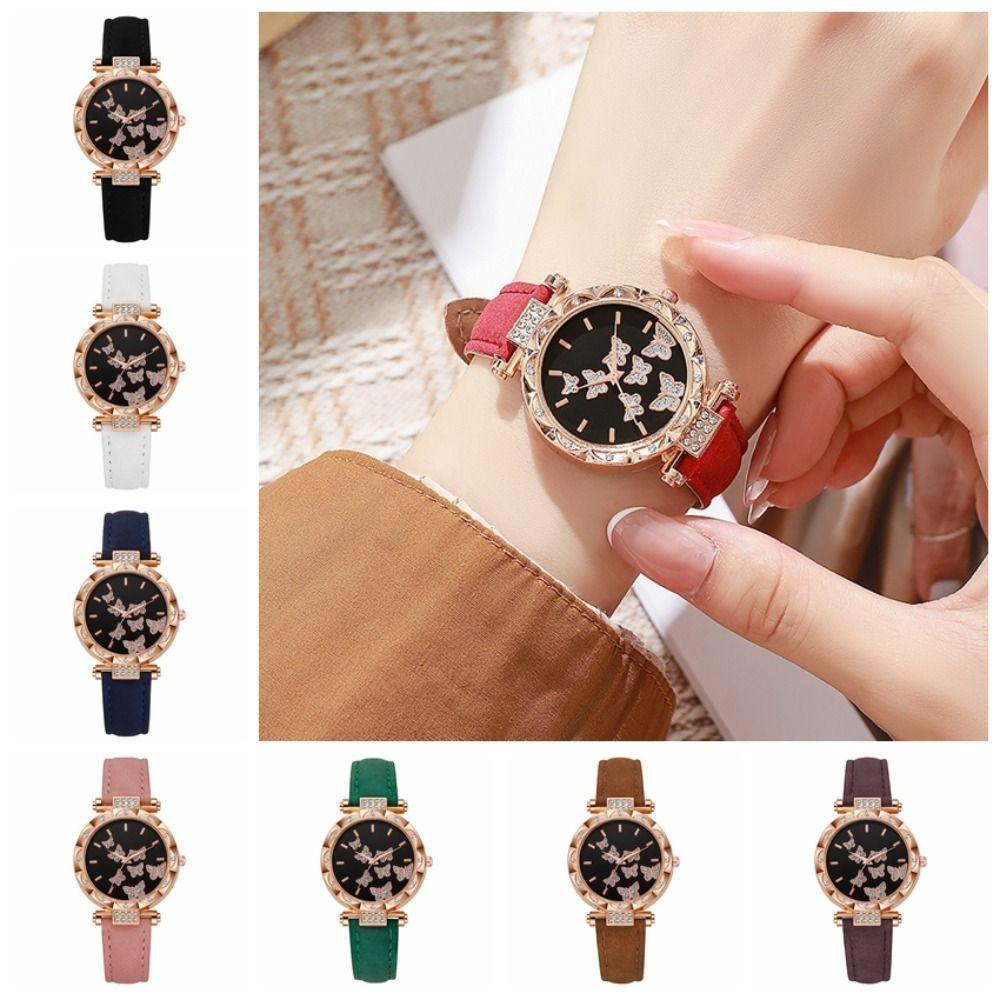 Butterfly Dial Quartz Watch Rhinestone Wristwatches Elegant Women Watches  Women