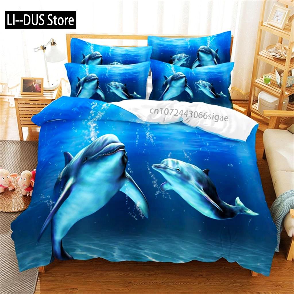 

Comforter Lovely Dolphin Blue Ocean Sea Animal Bedding Set Queen King Size Comforter For Women Girls Bedroom Decoration Comforter (quilt)-EU Single(135*200cm)3pcs