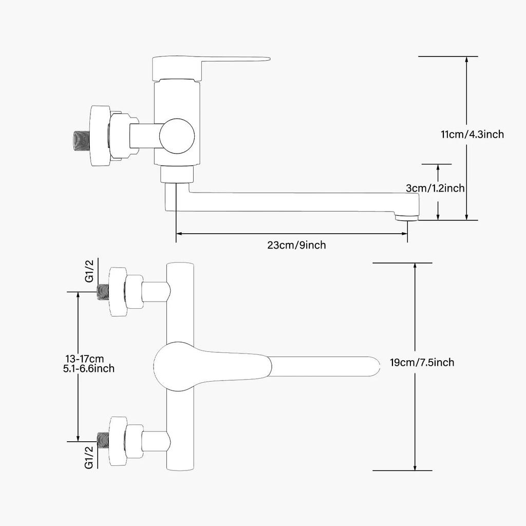 Brushed Nickle Kitchen Faucet Wall Mounted Bathroom Kitchen Mixer Tap Single Handle Hot Cold Faucet Dual Hole Rotating Spout