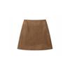 Melard Women's Brown Suede Petite A-line Skirt, Plus Size, Spring & Autumn Hip-Hugging Short Skirt