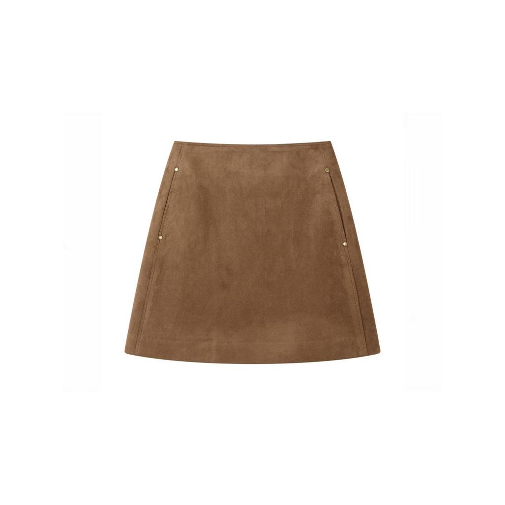 Melard Women's Brown Suede Petite A-line Skirt, Plus Size, Spring & Autumn Hip-Hugging Short Skirt