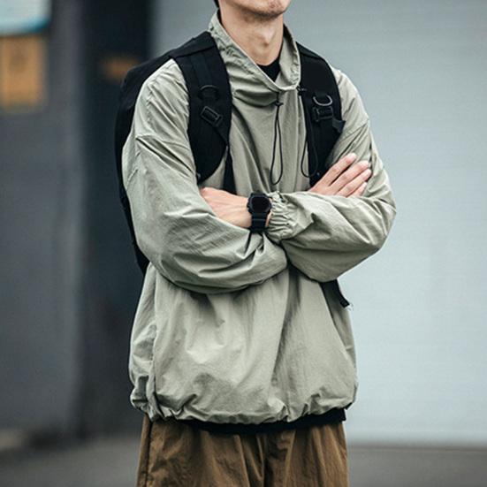 Men Jacket Solid Color Half Turtleneck Streetwear Autumn Washed Elastic Cuff Windbreaker for Daily Wear
