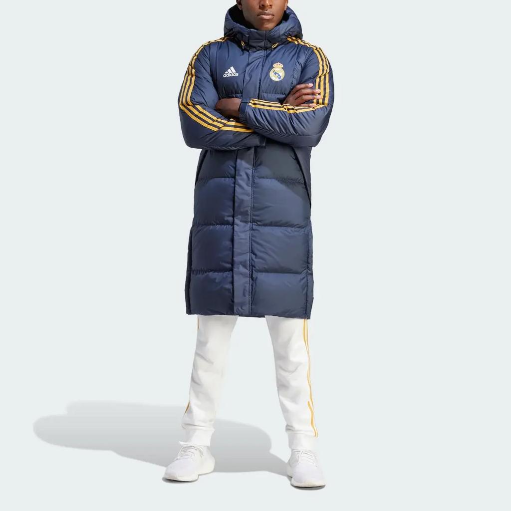 adidas Casaco de Penas Dna Real Madrid Color Block Manga Comprida com Capuz Jaqueta de Penas Masculina Roupa Exterior Azul-Tinta HY0616