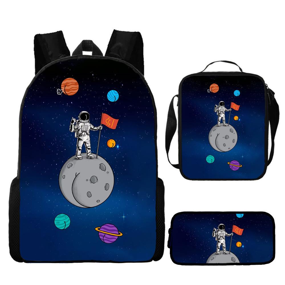 New Astronaut Spaceman Backpack for Kids School Cartoon Bookbag 3-Piece Set with Crossbody Bag Lightweight