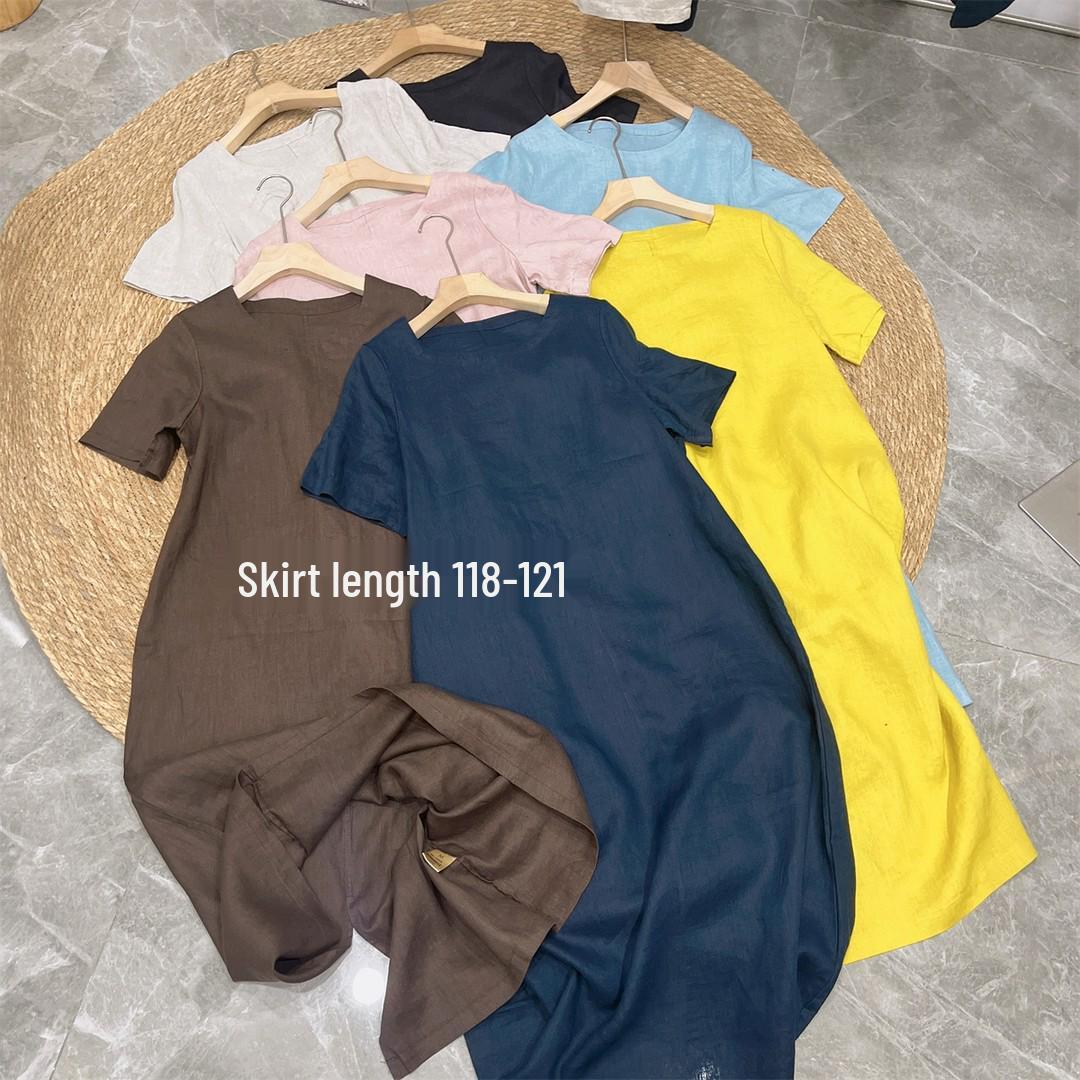 

Skin-Friendly Long Spring/Summer Dress - Short Sleeve, Breathable, Versatile, Slimming Temperament Style XL темно-синього кольору