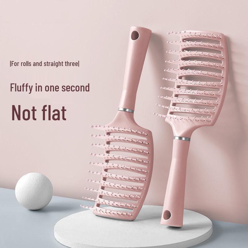 Large Ribbed Curling Comb for Fluffy Styles - Airbag for Long, Curly Hair Massage розовый