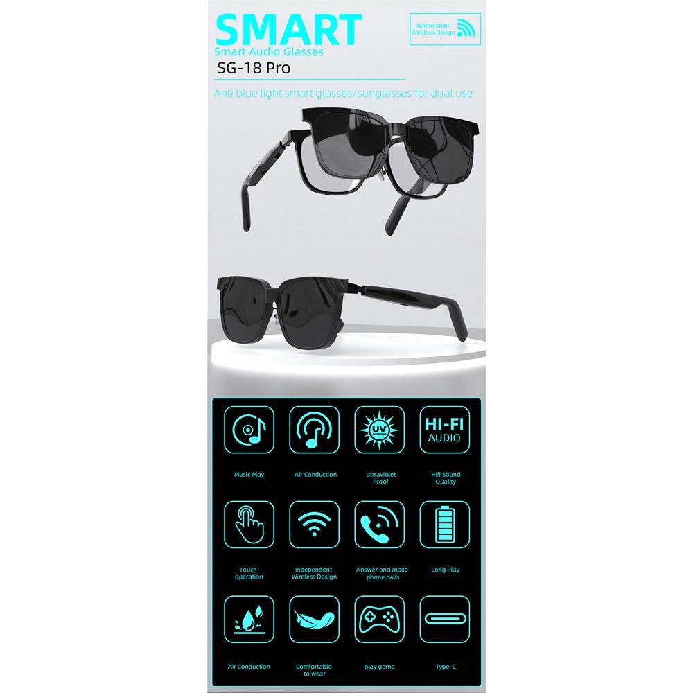 SG-18 PRO Smart Wireless Audio Glasses, Bluetooth 5.4 Anti Blue Light Eyewear with HIFI Sound & Touch Control