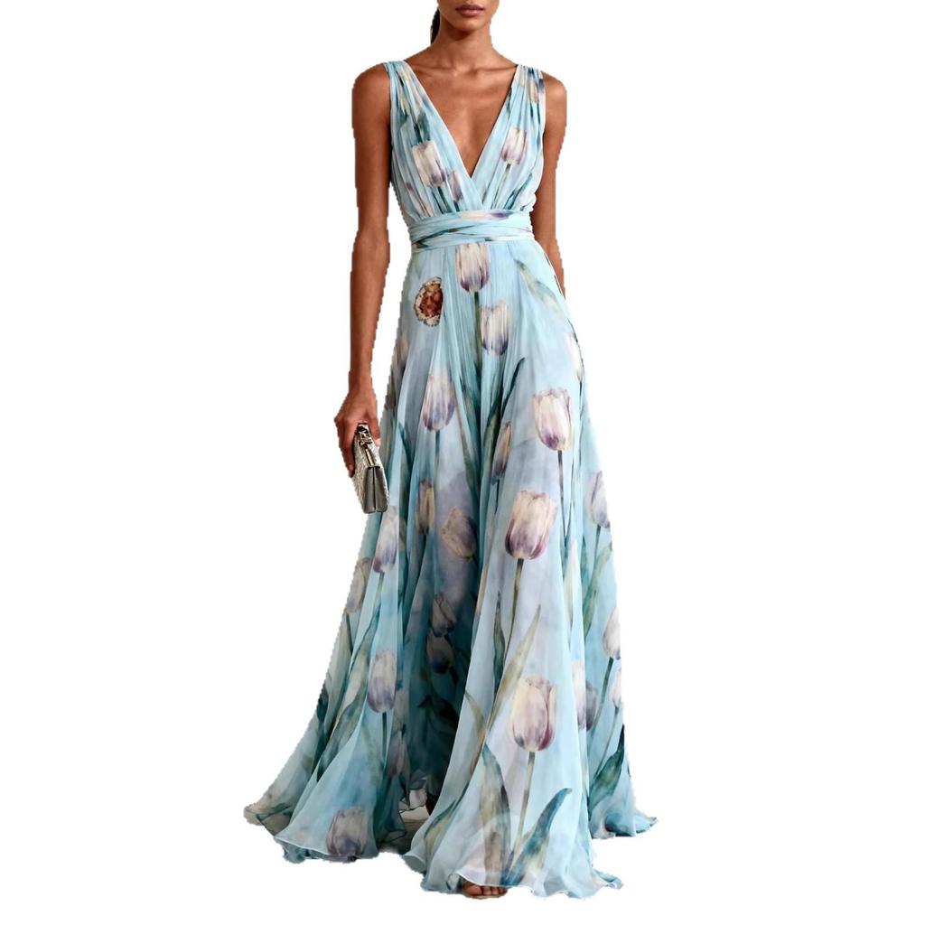 2026 European V-neck Casual Party Dress - INS Vacation Style