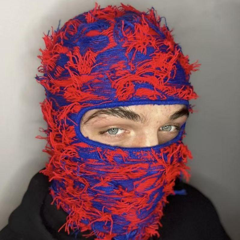 Full Face Cover Ski Mask Hat Balaclava Distressed Knitted Beanie Camouflage Men Hat Women Winter Warm Windproof Bicycle Neck Hat