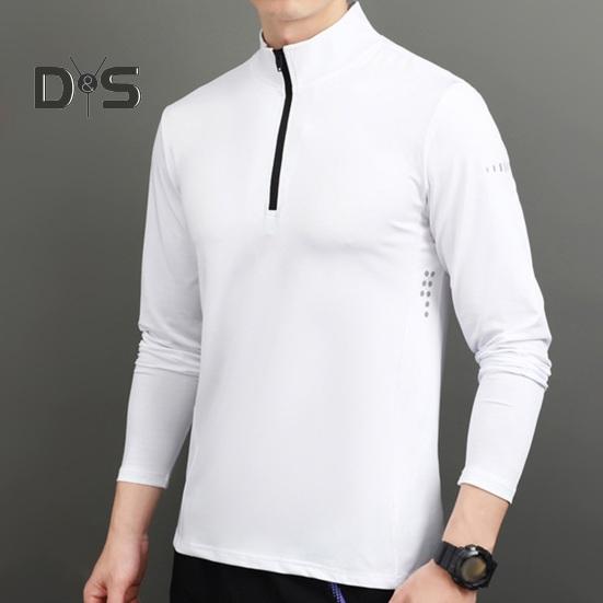Men's Sports Shirts Stand Collar Half Zip Sweatshirt Solid Color Slim Fit Long Sleeve Pullover Shirt for Autumn Winter Casual Wear