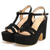 Women's Gladiator Sandals Platform Summer Shoes Sexy Punk Heels Flip Flops T-Straps Flock Green Black Party Shoes Female Vintage