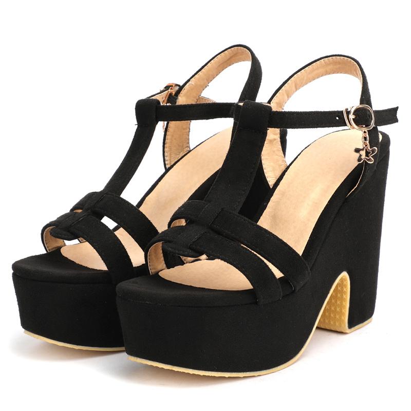 Women's Gladiator Sandals Platform Summer Shoes Sexy Punk Heels Flip Flops T-Straps Flock Green Black Party Shoes Female Vintage