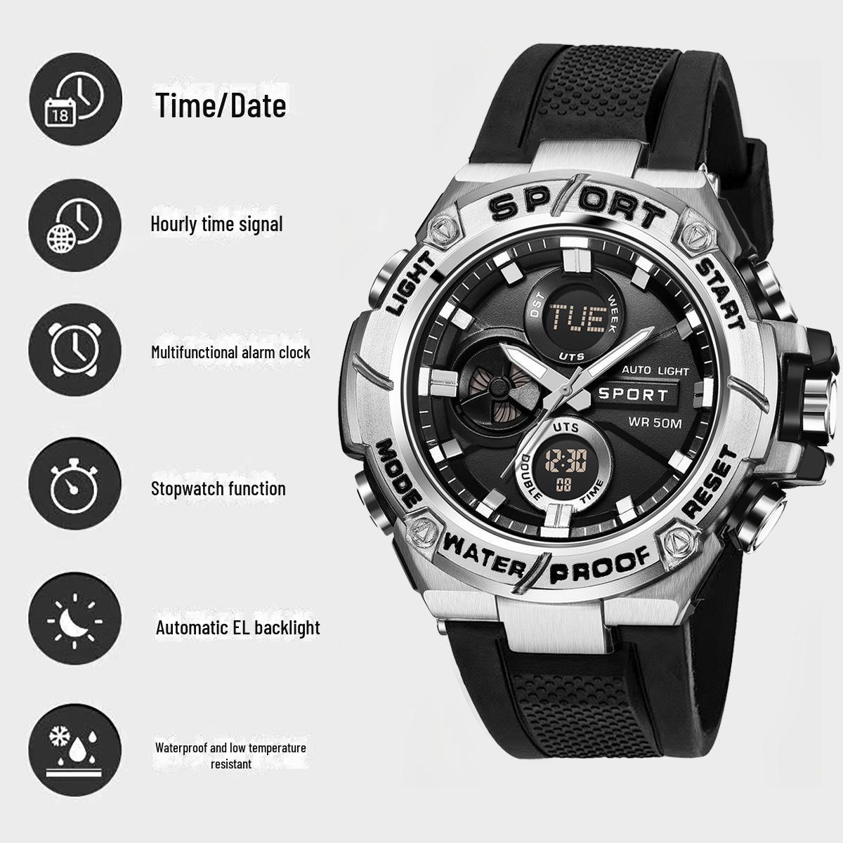 

«Многофункциональные водонепроницаемые спортивные часы для мужчин 2025 года — двойной дисплей для учеников младших классов»