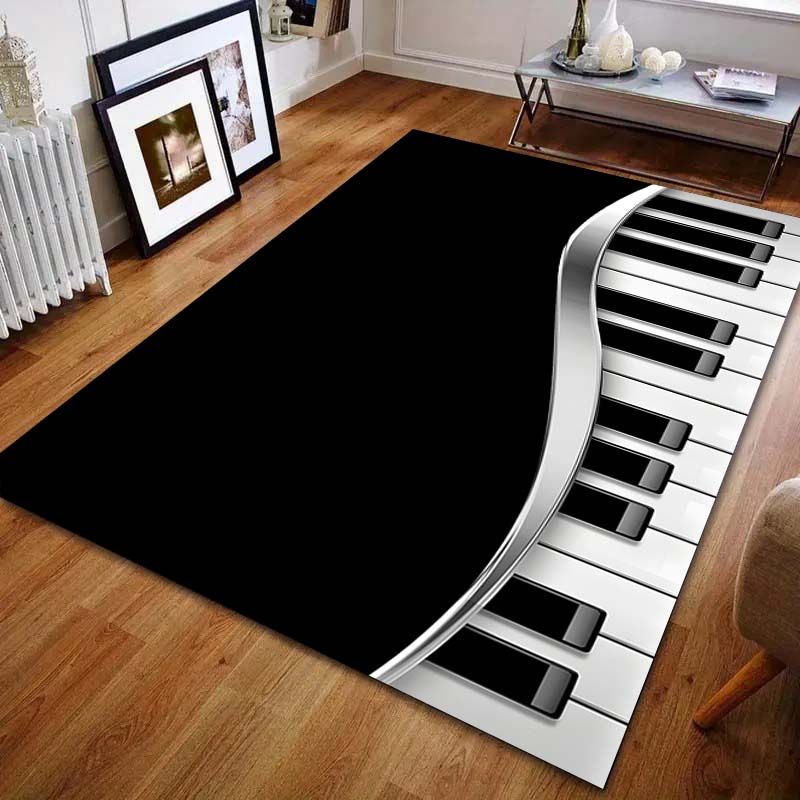 Black and White Piano Keyboard Print Carpet for Bedroom Living Room Bedside Sofa Floor Mat Modern Home Decor Area Rug
