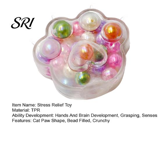 Soft Tactile Toy Crunchy Cat Paw Squeeze Bead Filled Stress Ball TPR Reliever Sensory Anti-anxiety Fidget Decompression Tools Safe