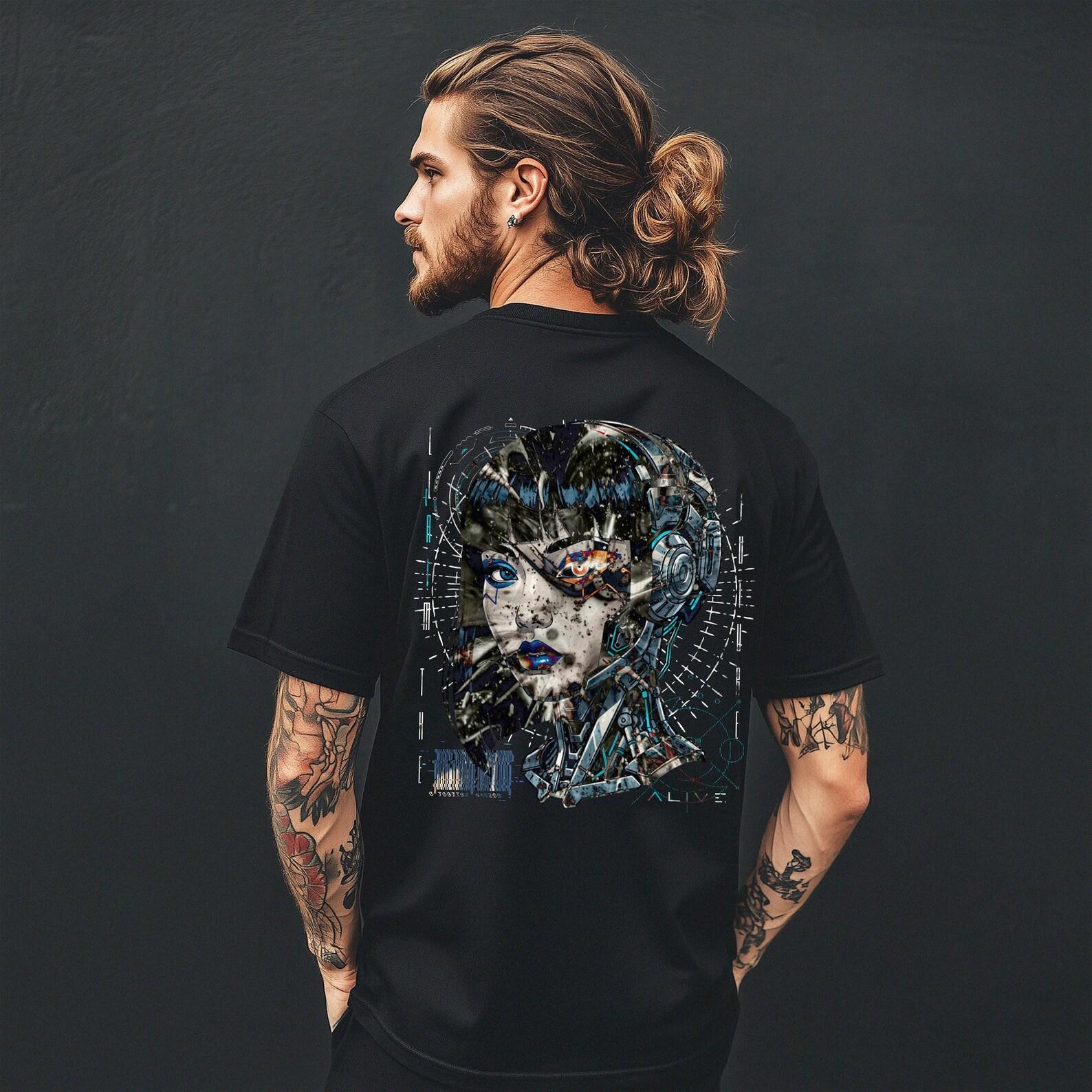 Apocalyptic Cyberpunk Robo Girl T-shirt | Futuristic Mecha Android Back Print S