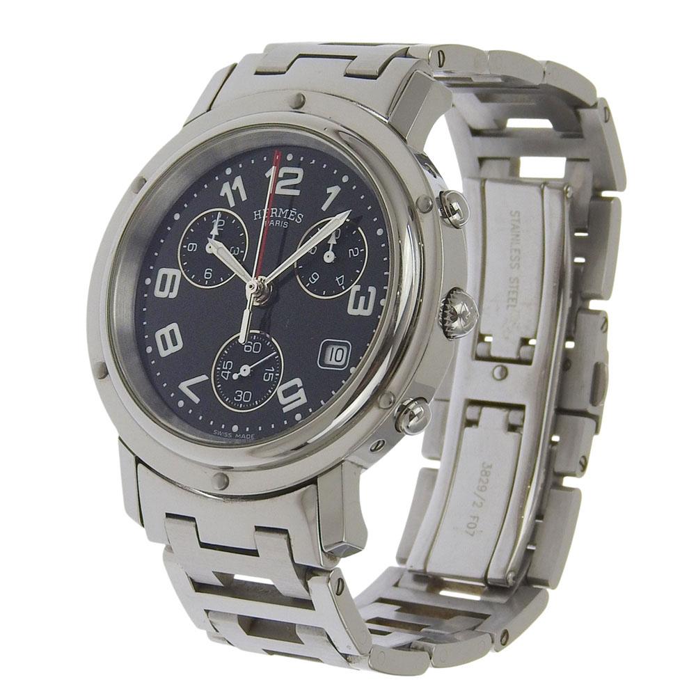HERMES Clipper Watches CL1.910 Chronograph Silver blackDial Stainless Steel Quartz Chronograph mens Used