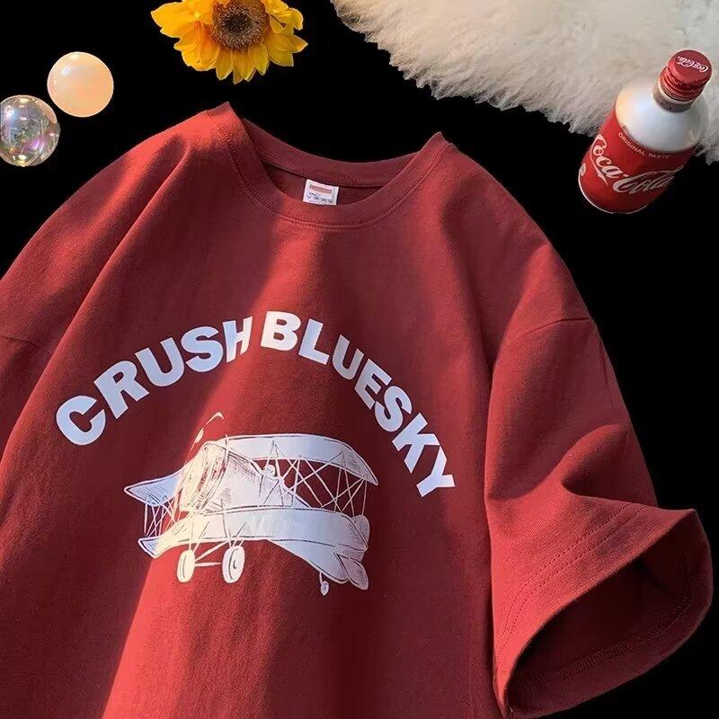 

Новая летняя футболка с короткими рукавами для мужчин, тренд в корейском стиле, простой топ с короткими рукавами, свободная повседневная брендовая футболка в гонконгском стиле 3XL вино красного