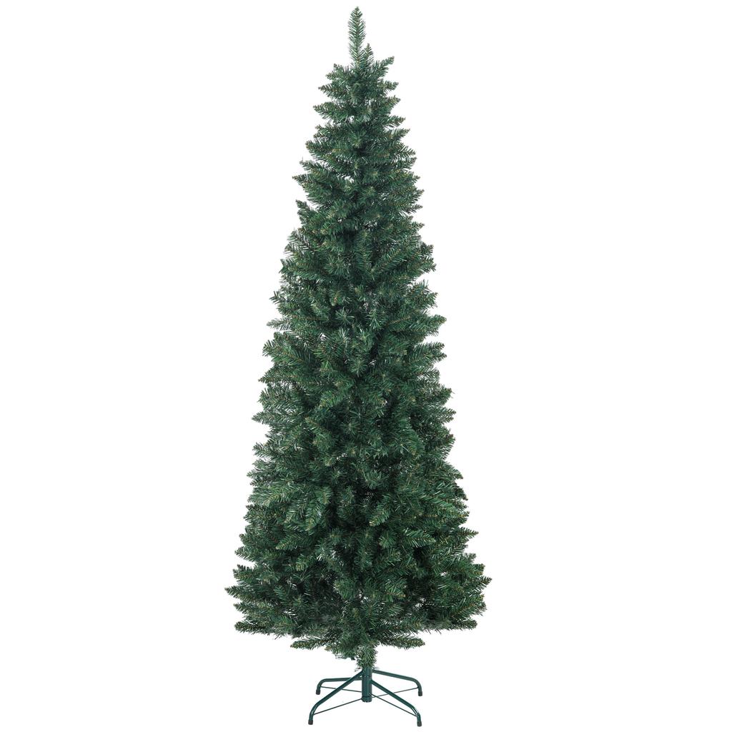 Pencil-Type Christmas Tree 210 cm with Foldable Base and 687 Branches for Bedroom Office Green