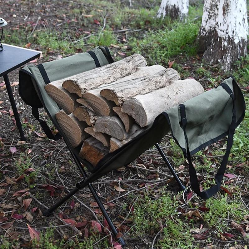 Aluminum Alloy Firewood Rack Portable Folding Firewood Storage Bonfire Burning Rack Outdoor Camping Oxford Cloth Storage Bag