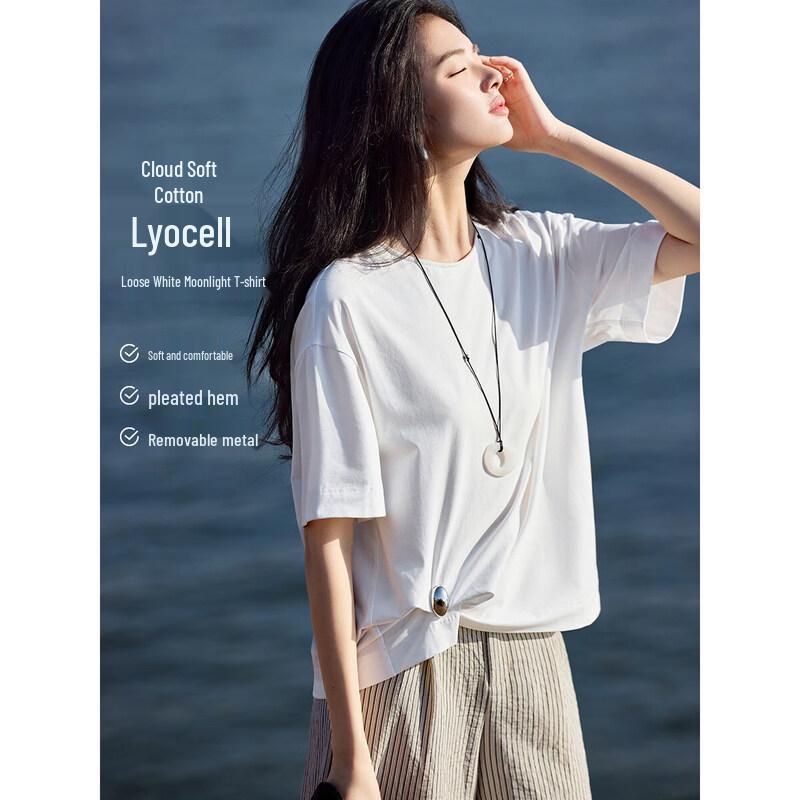 XWI Women s Pleated Round Neck Short Sleeve T-shirt M