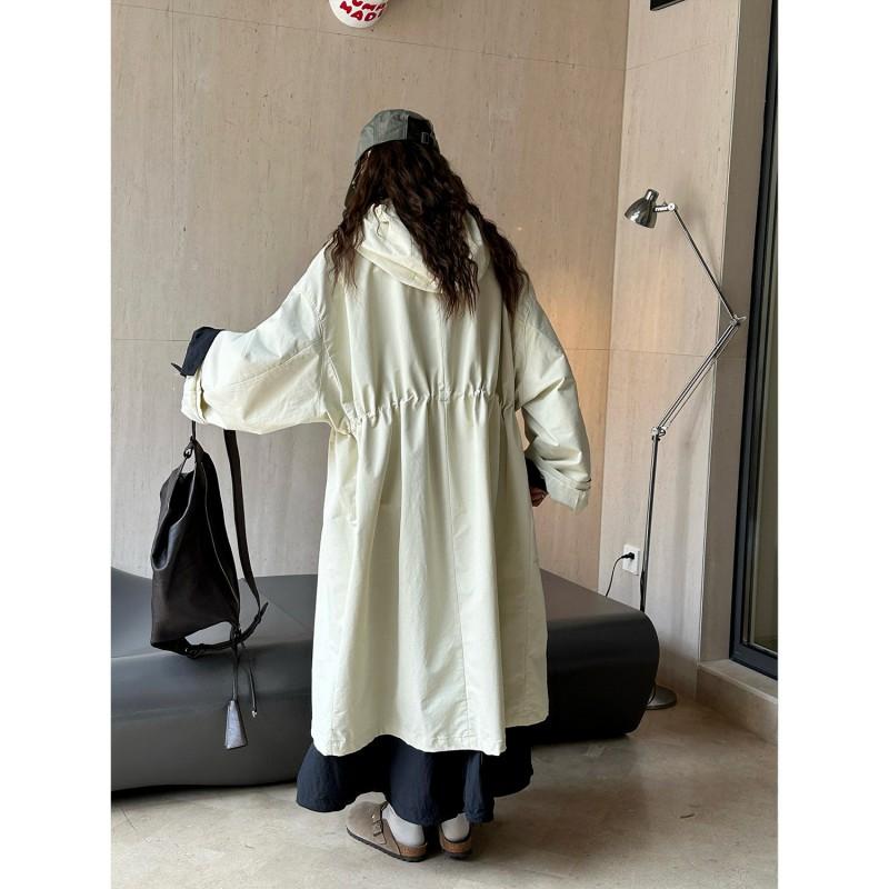 Womens Oversized Hooded Windbreaker Coat Longline Casual Streetwear Outwear In Chenille Fabric