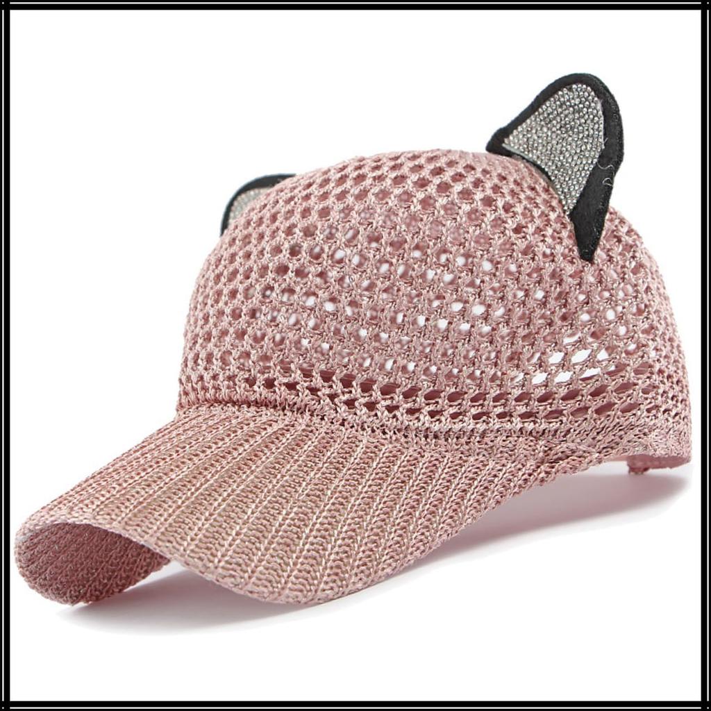 Katzenohren Kappe Mesh Hut Niedliches Design Stilvoll Sonnenschutz CZA324 [Weißer Fang] Damen (Schwarz)