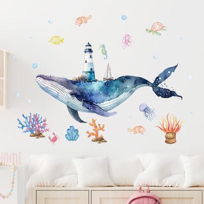 1 gab. Multfilmu, jauks valis, Seaworld sienas uzlīmes bērnu istabai, bērnu istabai, noņemamas, viesistabas, bērnistabas dekorācijas, sienas uzlīmes