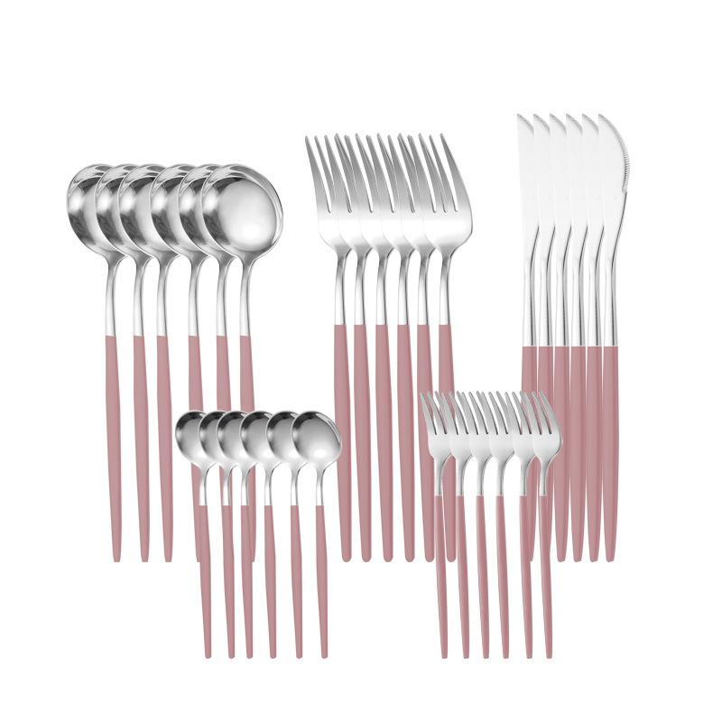 30 Pcs Black Gold Cutlery Set Chopsticks Knife Fork Spoon Golden Stainless Steel Korean Dinnerware Set Luxury Tableware Set