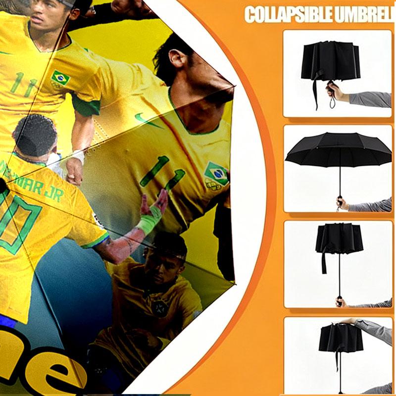 Custom Name Personalized Neymar Jr Print Umbrella, Auto Open Close, 8‑Rib Sturdy Frame, Commute Camping Hiking Use, Birthday Gift