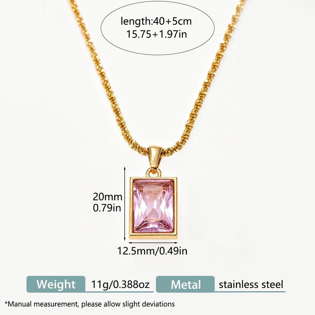18K Gold Plated Pink Zirconia Necklace - Versatile, Fashionable Women's Clavicle Chain