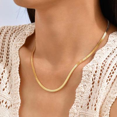 High Quality Gold Plated Stainless Steel Snake Chain Necklace, Trendy Waterproof Choker Necklace Jewelry Accessories Party Gift