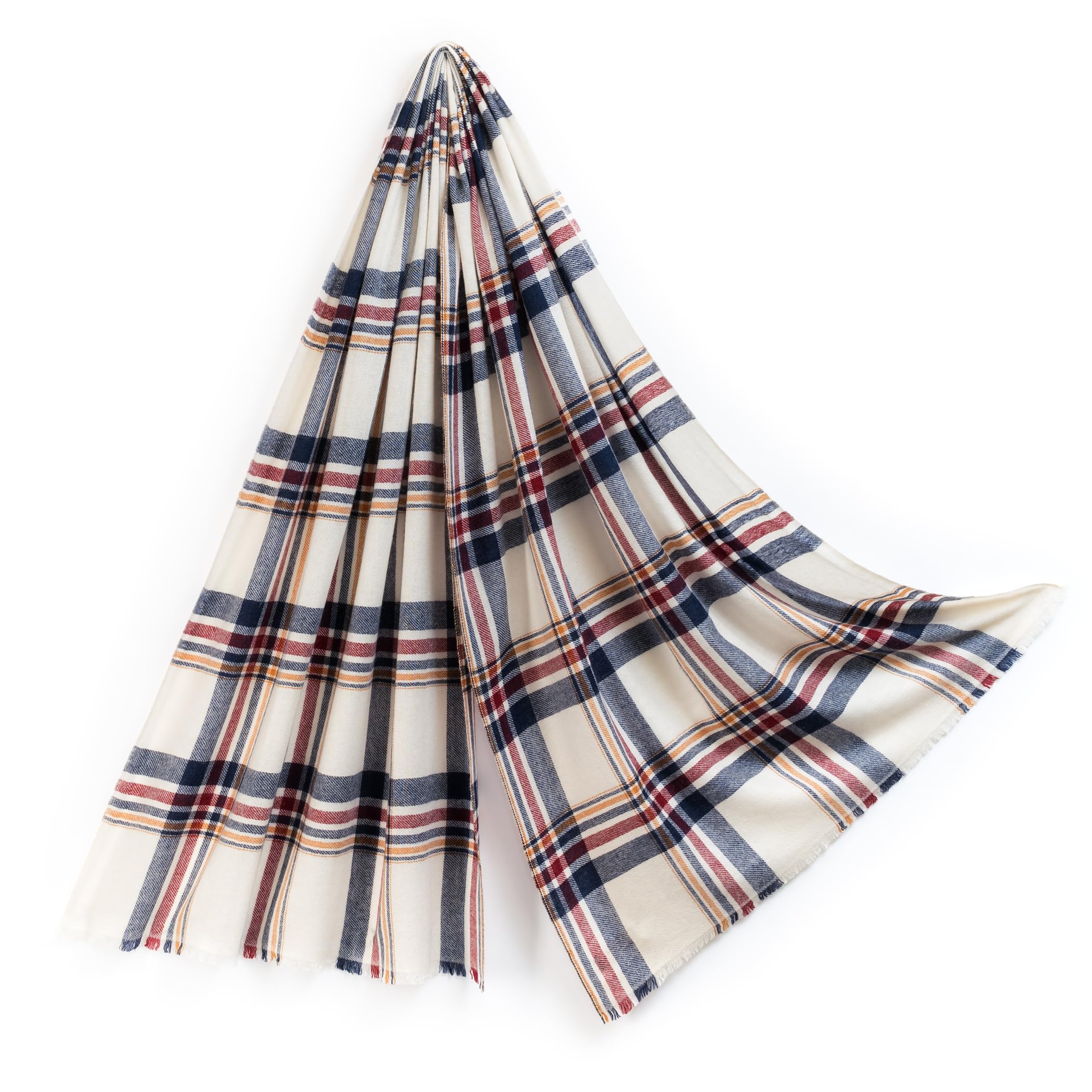 

Merino Cashmere Large Stole Check 70x200cm Composition White Gift Box Included [Pashmina Collection]