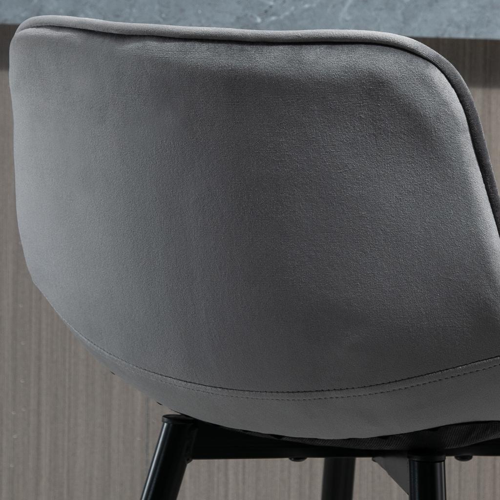 Set of 2 Tall Stools In Nordic Style with Backrest and Footrest, Stools with Backrest In Velvet Effect Fabric and Metal, 45x47x88 Cm, Grey