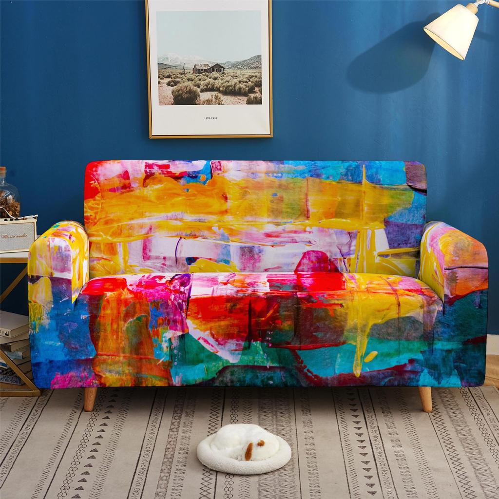Color Dustproof And Non-Slip Elastic Sofa Cover Pad, All-Inclusive Multi-Color 3D Digital Magic Cover For All Seasons