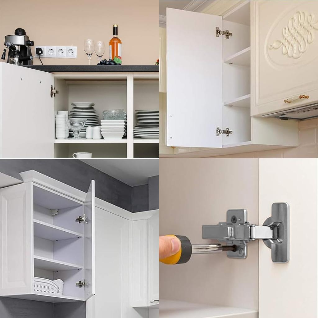 20/10/4PCS Cupboard Hinges Steel Kitchen Cabinet Wardrobe Door Hinge Self Close Full Overlay Hinge 95°-105° and 175° Opening