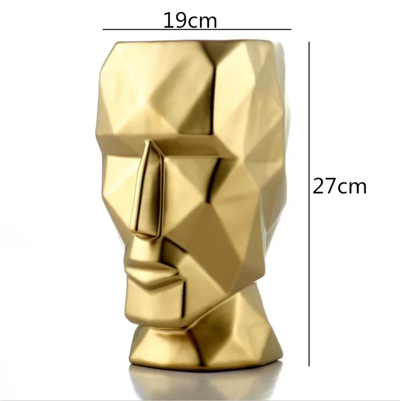 Nordic Ceramics Vase Geometric Origami Abstract Golden Human Head Vases Flower Arrangement Crafts Figurines Home Decoration