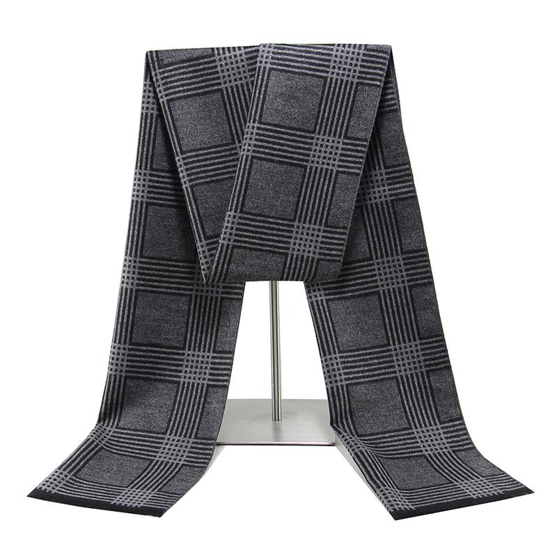 Черно-серый мужской зимний клетчатый снуд - Теплый шарф из искусственного кашемира 180cm