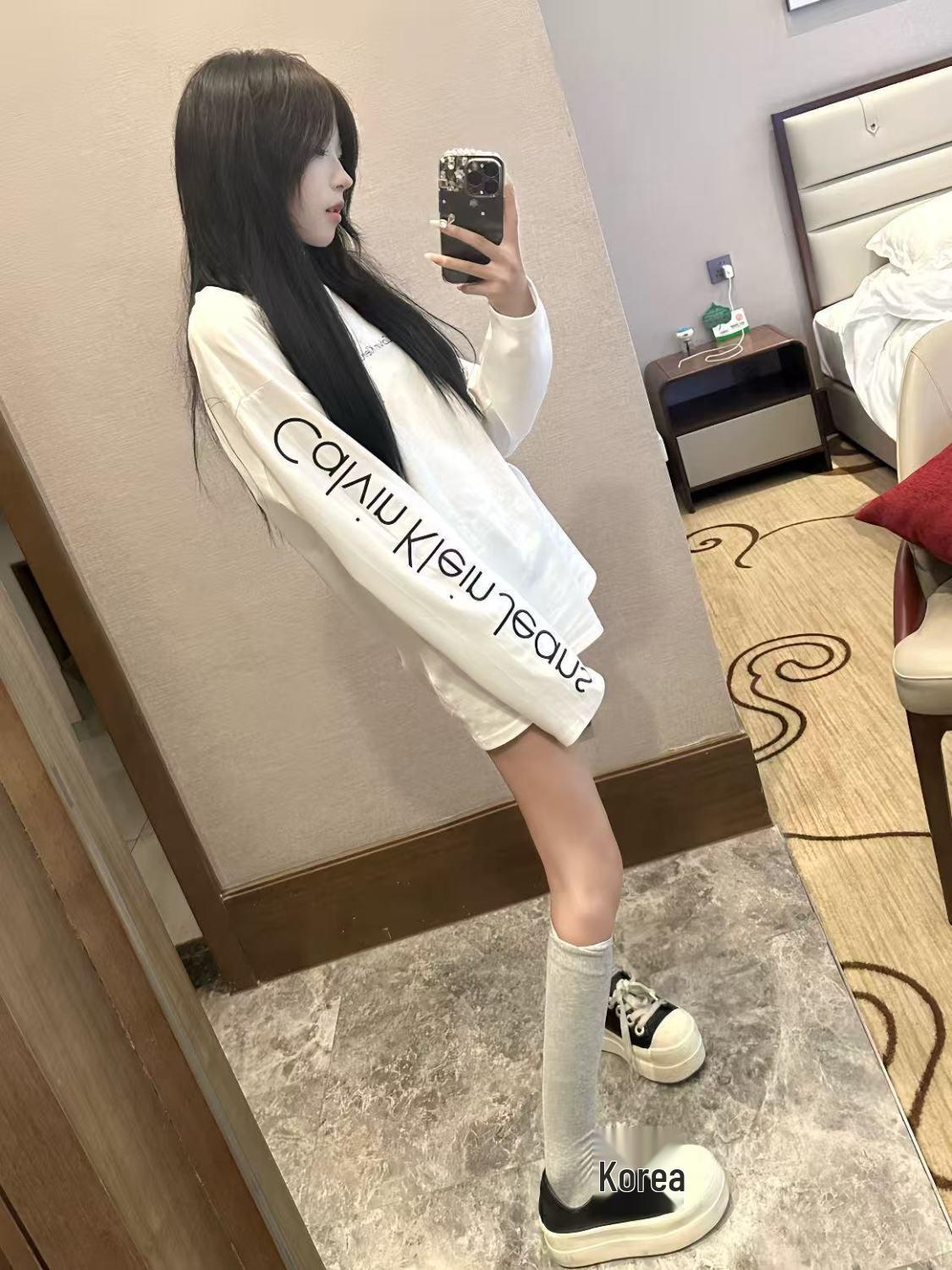 

2025 Autumn Korean Letter Print Long Sleeve T-shirt for Men & Women M (85-100 jin) білий