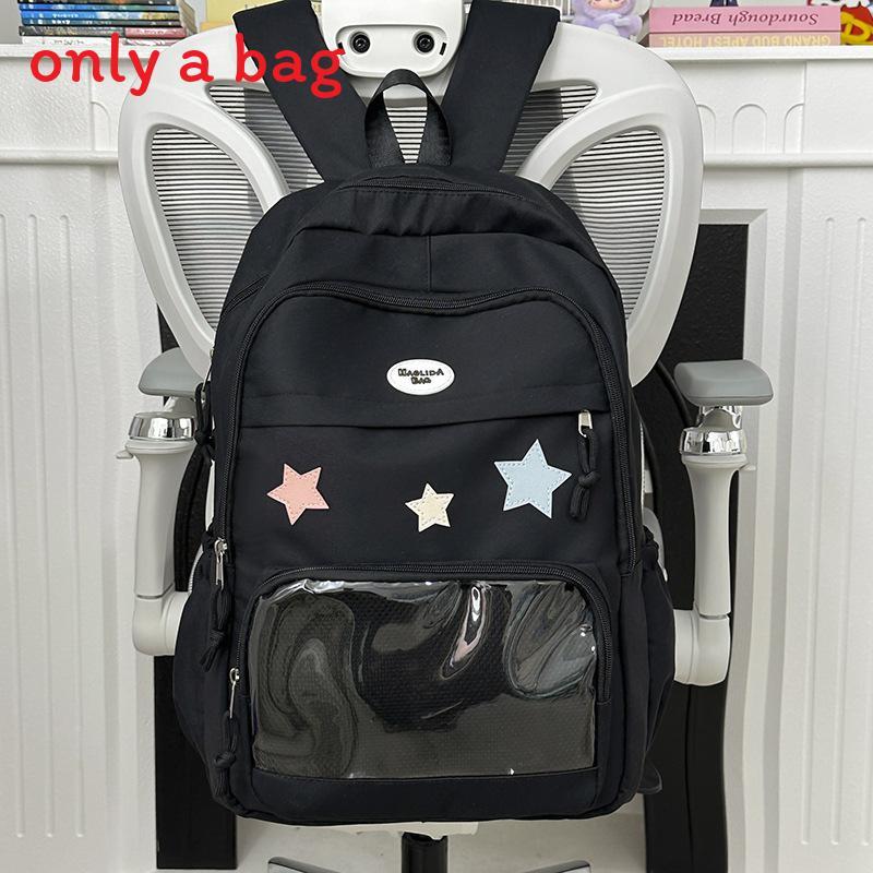 Pain Pack Double Shoulder School Backpack With Transparent Partition And Star Decor For Middle School Students